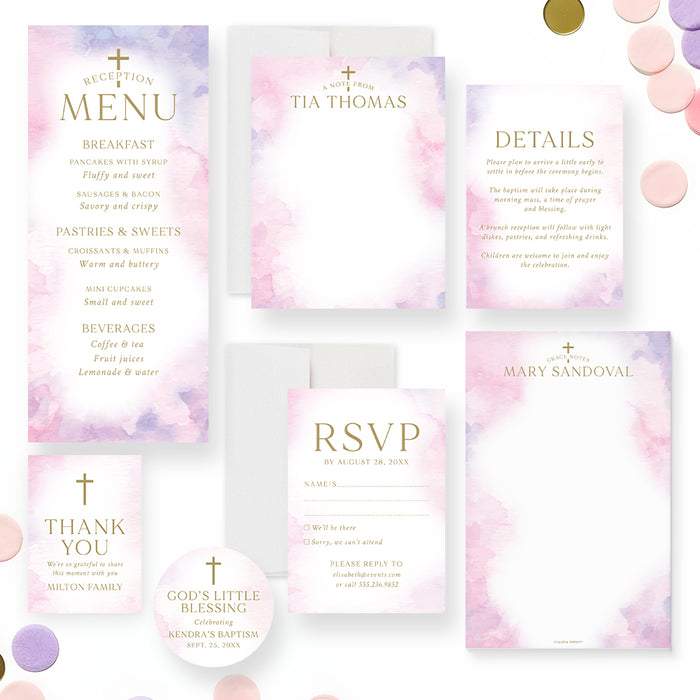 Pink Watercolor Baptism Invitation Christening Celebration
