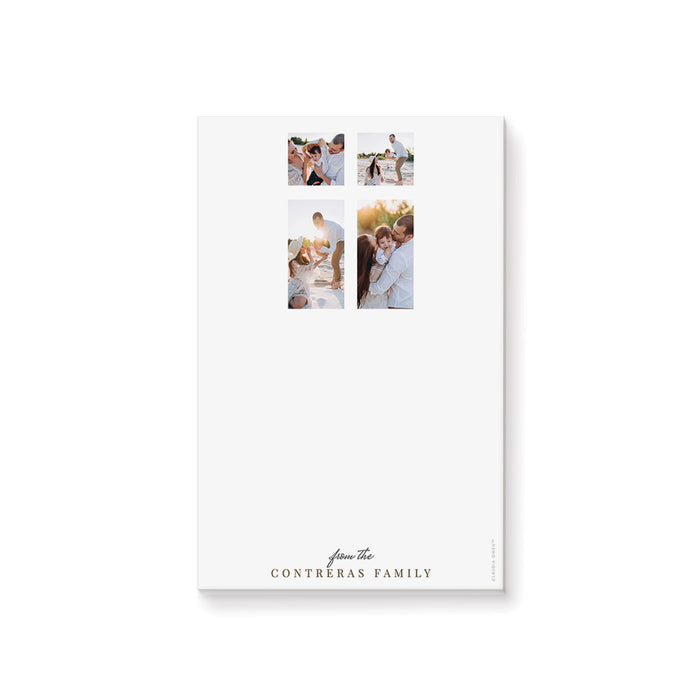 Personalized photo notepad featuring a collage of family photos, perfect as baptism or christening stationery favors.