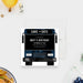 Party bus themed save the date card featuring a bold bus illustration for men’s bar crawls birthday parties-front