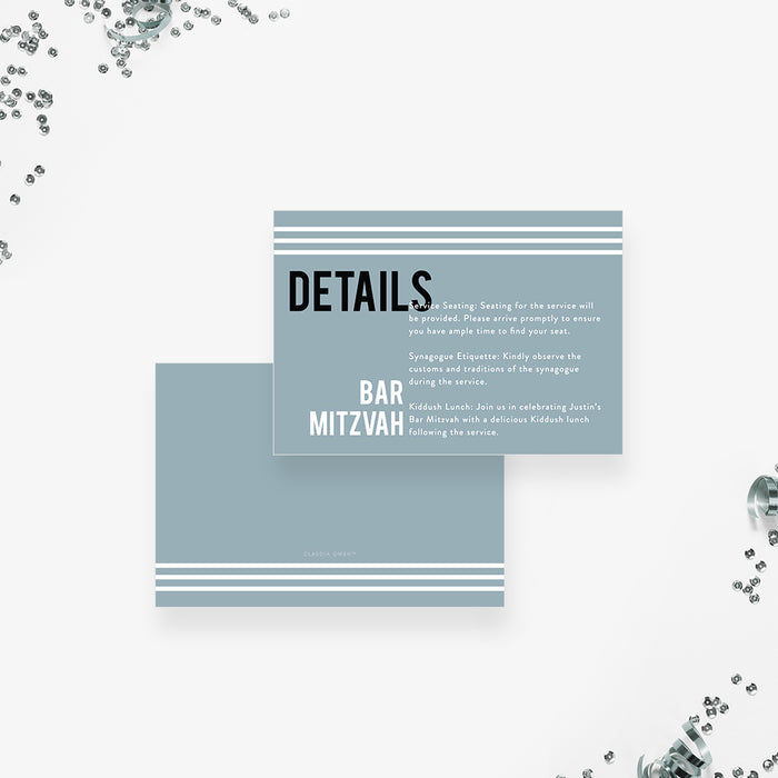 Modern Bar Mitzvah Invitation Card in Pastel Blue with Initials, Personalized Invites for Mitzvah Celebration