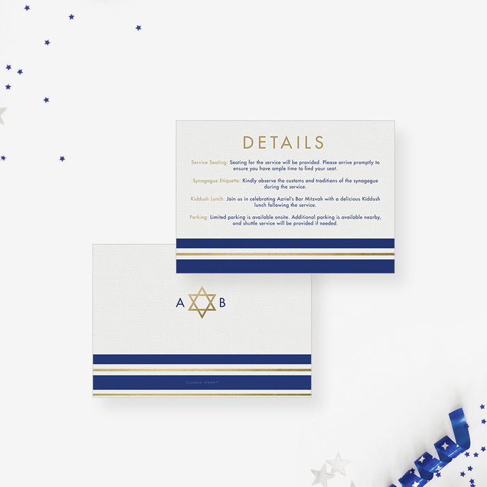 Elegant Bar Mitzvah Invitation Card with Tallit Prayer Shawl Design, Star of David Invitations for Jewish Celebration