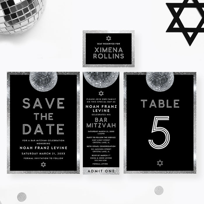 Disco Ball Bar Mitzvah Invitation Modern Party Invite