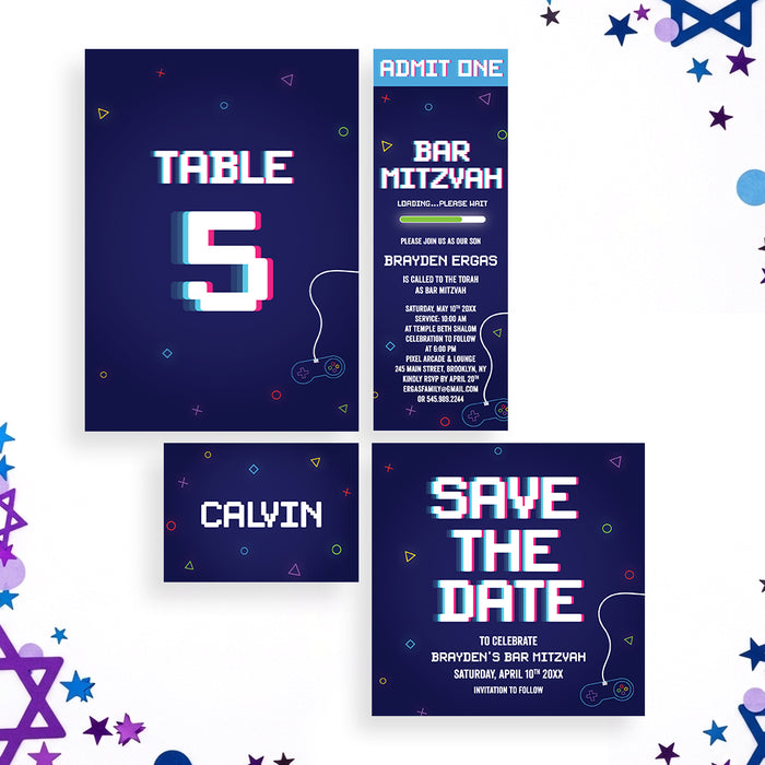 Gamer Bar Mitzvah Invitation Video Game Party Invite