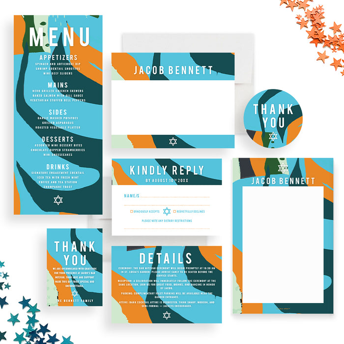 Personalized Bar Mitzvah Invitation Abstract Star of David Design