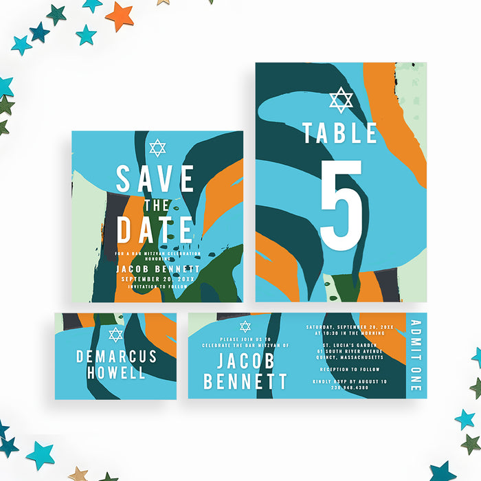 Personalized Bar Mitzvah Invitation Abstract Star of David Design
