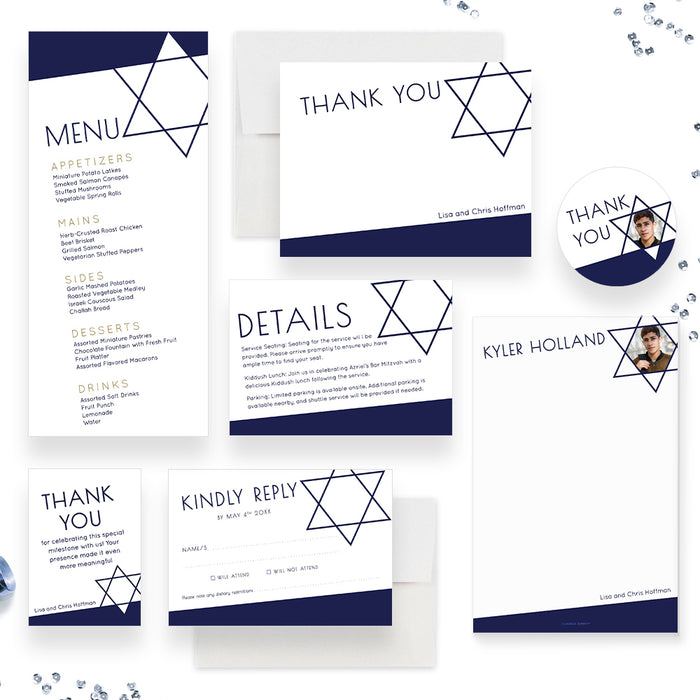 Bar Mitzvah Invitation Card with Picture, Photo Invitations for Jewish Celebration, Modern Invites for B'nai Mitzvah