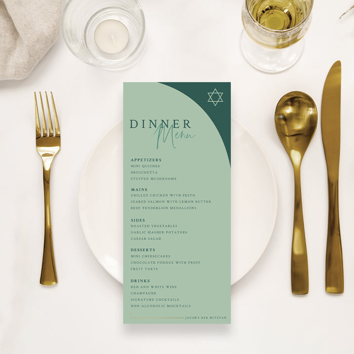 Bar Mitzvah Invitation Modern Green Jewish Invite