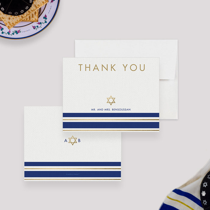 Elegant Bar Mitzvah Invitation Card with Tallit Prayer Shawl Design, Star of David Invitations for Jewish Celebration