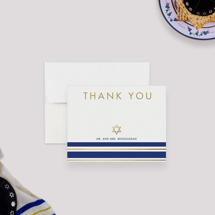 Jewish Note Card with Tallit Prayer Shawl Design, Bar Mitzvah Thank You Card, Personalized Jewish Gifts, Mitzvah Stationery With Star of David