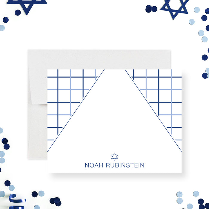 personalized modern navy blue geometric note card with minimalist design and custom name-front