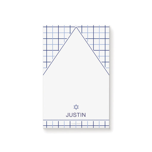 personalized modern navy blue geometric notepad with minimalist grid design and custom name