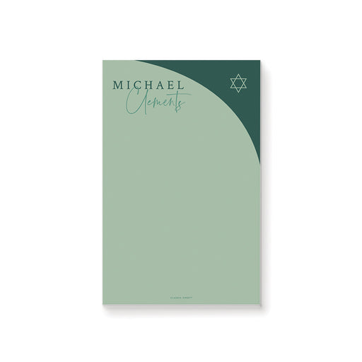 Personalized green Bar Mitzvah notepad with modern minimalist design and Star of David, custom Jewish stationery gift