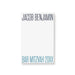 Personalized Bar Mitzvah notepad featuring a minimalist white design, navy name text, and teal event details for contemporary Jewish stationery.