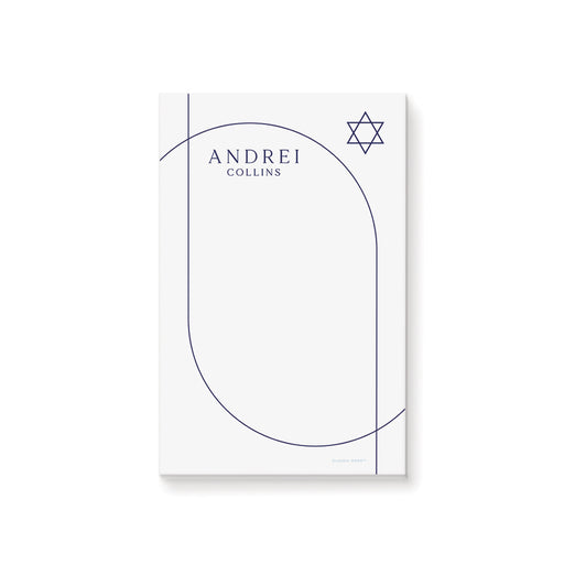 Personalized Bar Mitzvah notepad with navy arch design and Star of David