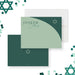 Green Bar Mitzvah thank you card with modern arch design and Star of David, personalized Jewish stationery-front-back