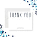 Modern Bar Mitzvah thank you card featuring navy typography, a white background, and a minimalist Star of David design-front