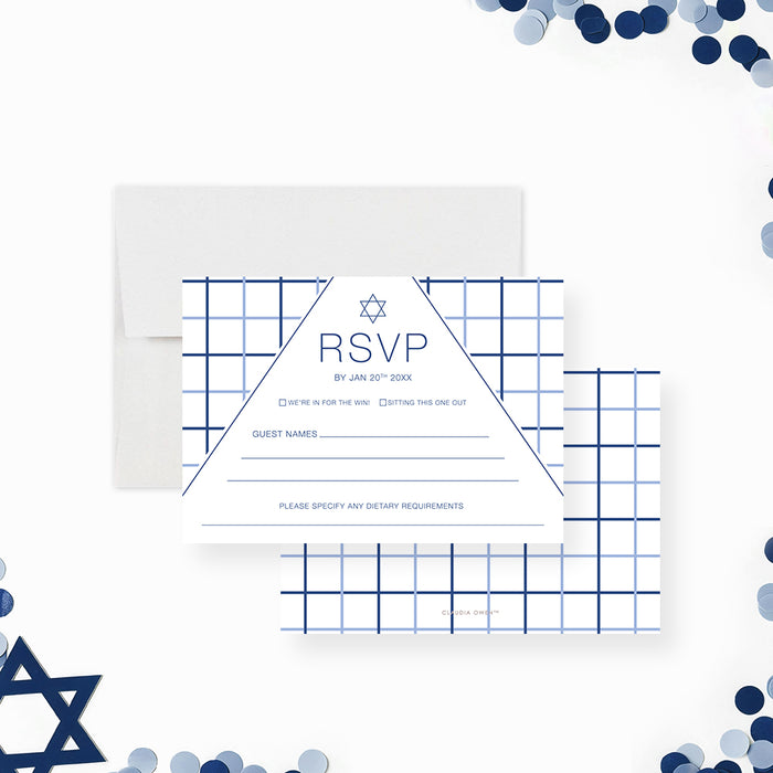 Modern Navy Bar Mitzvah Invitation Geometric Design