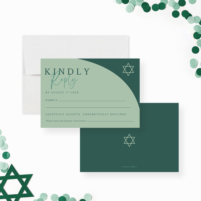 Bar Mitzvah Invitation Modern Green Jewish Invite