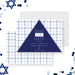 modern navy blue Bar Mitzvah save the date card with geometric triangle and white grid background-front-back