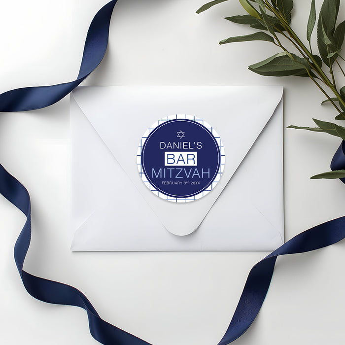 Modern Navy Bar Mitzvah Invitation Geometric Design