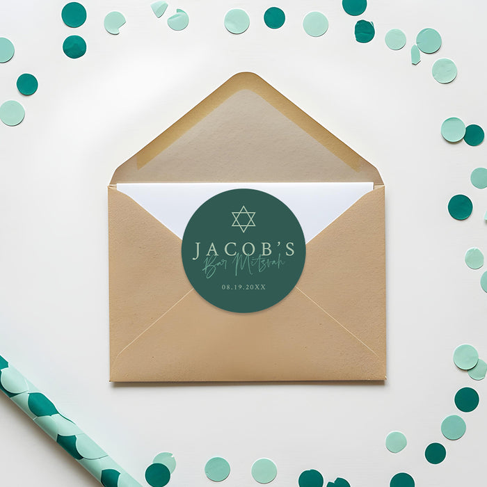 Bar Mitzvah Invitation Modern Green Jewish Invite