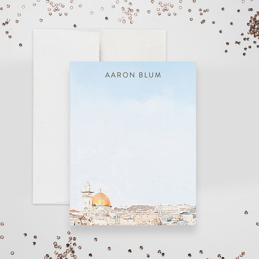 Personalized Bar Mitzvah thank you card with Dome of the Rock illustration
