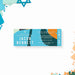 Modern abstract Bar Mitzvah ticket invitation featuring blue, teal, green, and orange designs, customizable with event details.