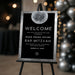 disco bar mitzvah welcome sign with star of david and mirror ball design displayed on easel for event entrance decor
