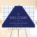 modern navy Bar Mitzvah welcome sign with geometric triangle and grid pattern design