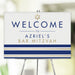 Bar Mitzvah welcome sign with tallit prayer shawl design and golden Star of David
