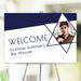 Personalized Bar Mitzvah welcome poster on easel with Star of David frame around boy’s photo.