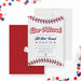 Baseball-themed Bar Mitzvah invitation featuring red stitching and a Star of David for a Jewish coming-of-age or sports celebration.-front-back