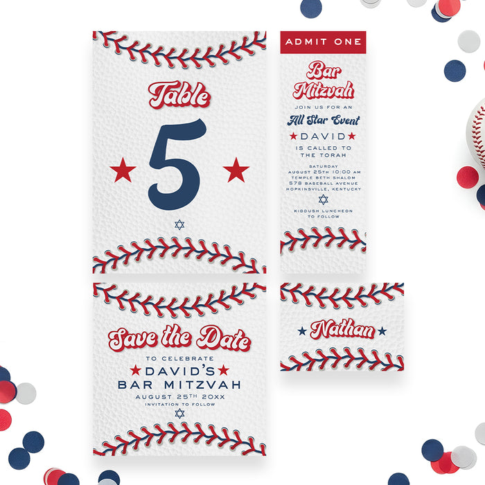 Baseball Bar Mitzvah Invitation All Star Theme Party Design