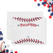 Baseball-themed Bar Mitzvah note card with red and navy stitching and Star of David, Jewish sports stationery.-front