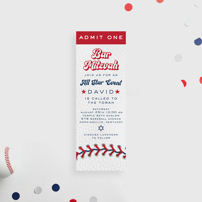 Baseball Bar Mitzvah Invitation All Star Theme Party Design