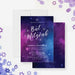 Galaxy Bat Mitzvah invitation with a starry night background and Star of David — personalized for Jewish celebrations.-front-back