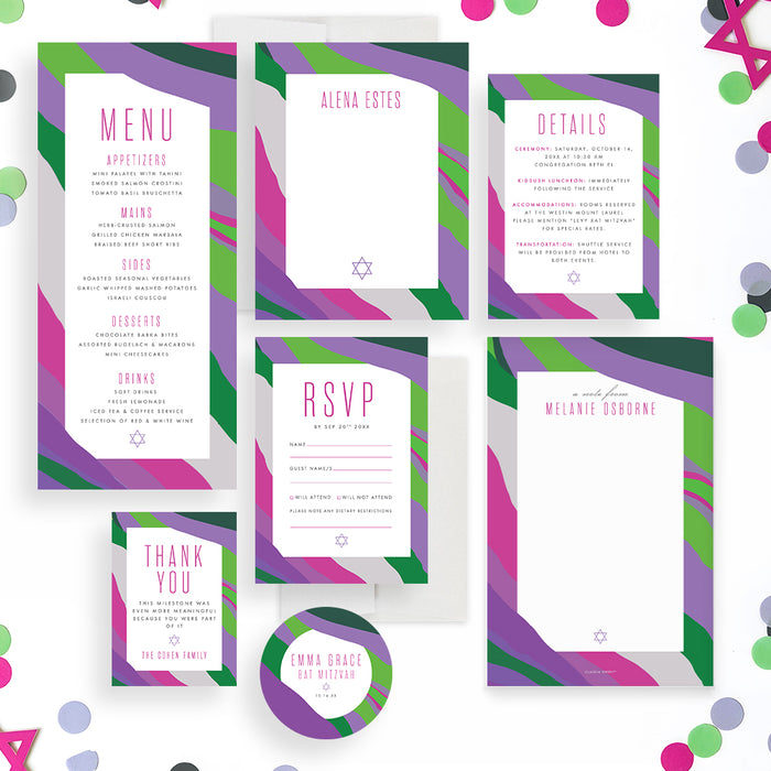 Bat Mitzvah Invitation Purple Watercolor Jewish Celebration Card