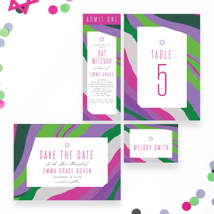 Bat Mitzvah Invitation Purple Watercolor Jewish Celebration Card