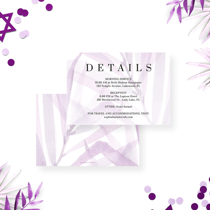Lavender Bat Mitzvah Invitation Elegant Jewish Celebration Card
