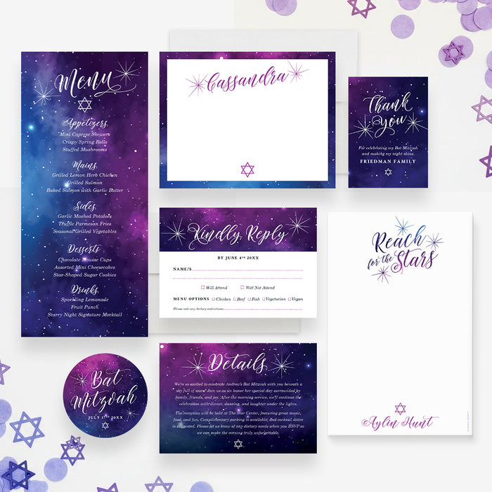 Galaxy Theme Bat Mitzvah Invitation Starry Night Design
