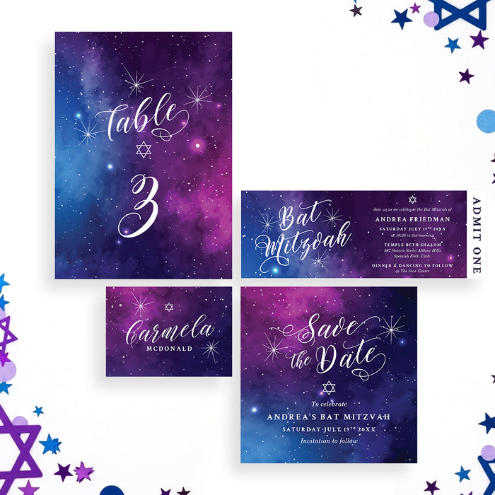 Galaxy Theme Bat Mitzvah Invitation Starry Night Design