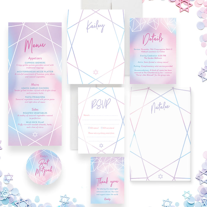 Pastel Bat Mitzvah Invitation Elegant Jewish Celebration Card