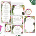 Set of Bat Mitzvah invitations with tropical leaf designs on a white background