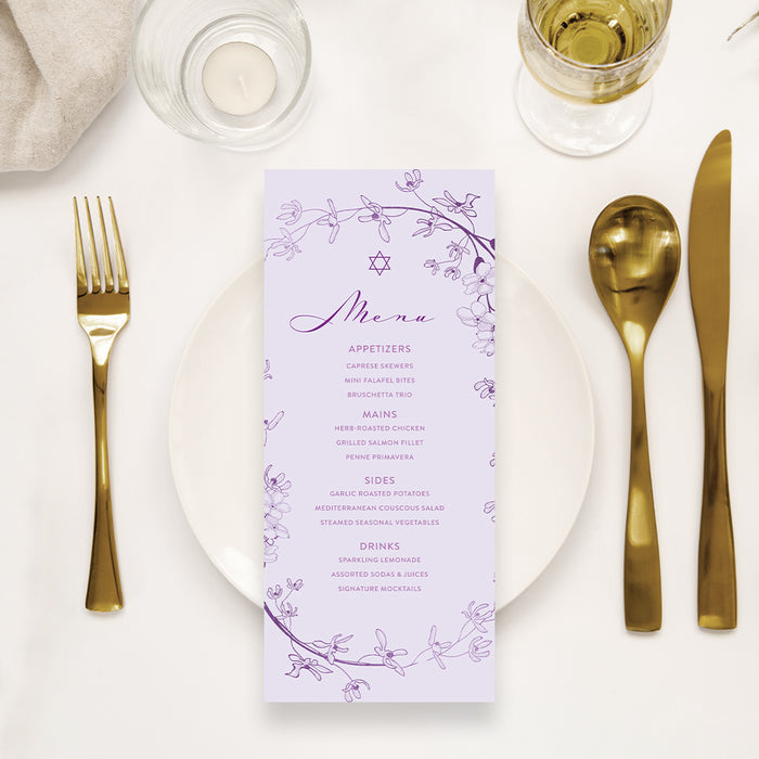 Lavender Bat Mitzvah Invitation Floral Design Star of David