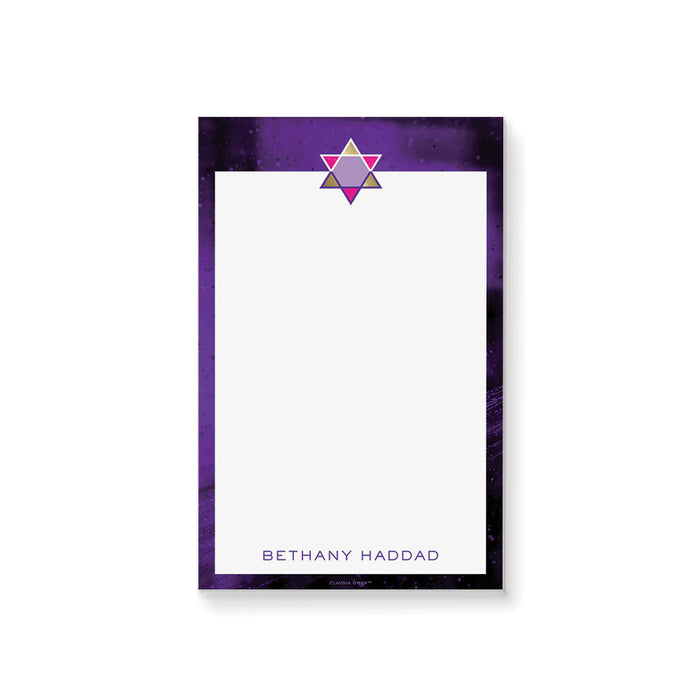 Unique Jewish Notepad with Star of David, Gold and Purple Bat Mitzvah Party Favor, Personalized Judaism Gift, Mitzvah Stationery Writing Paper Pad