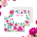 Floral Bat Mitzvah thank you note card featuring pink flowers, greenery, and Star of David, personalized stationery design-front-back