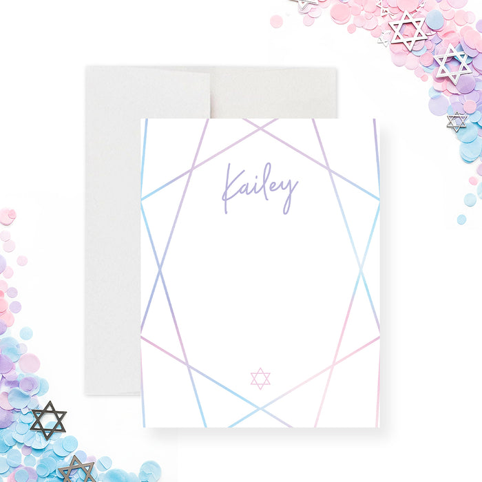 Pastel Bat Mitzvah Invitation Elegant Jewish Celebration Card