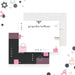 Personalized Bat Mitzvah note card with pink and black geometric design and custom name printed on white cardstock.-back