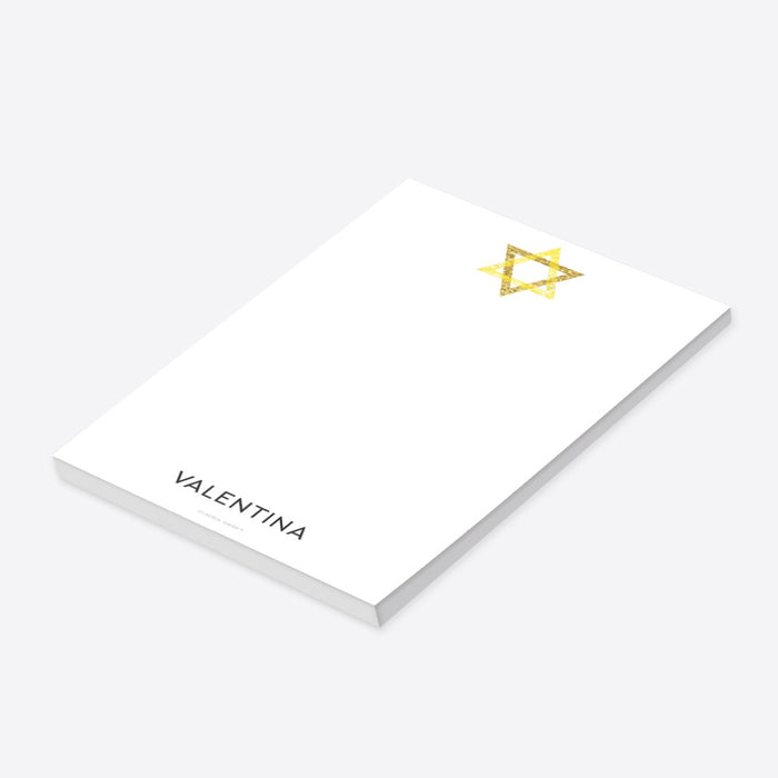 Personalized Bat Mitzvah notepad with gold Star of David and custom name-side