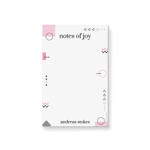 Personalized Notes of Joy modern notepad with pink and black geometric accents and a custom name.